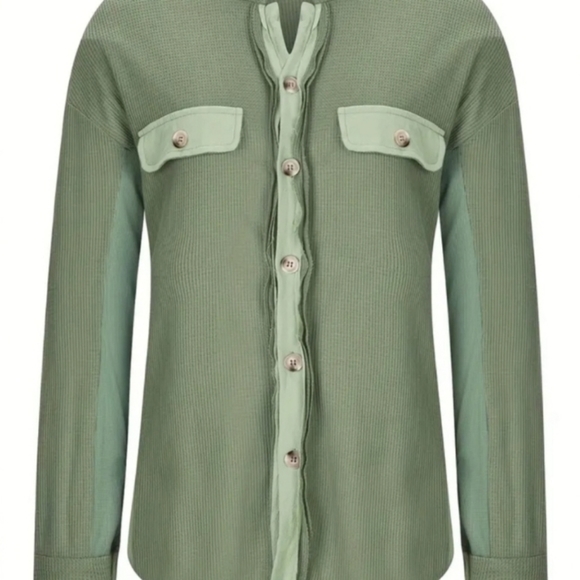 Sage Green Casual Lapel Pocket Button-down Shirt Shacket Lg NW(Great for layers) - Picture 2 of 4